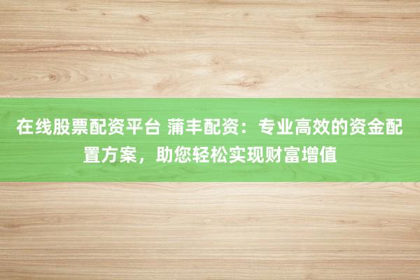 在线股票配资平台 蒲丰配资：专业高效的资金配置方案，助您轻松实现财富增值