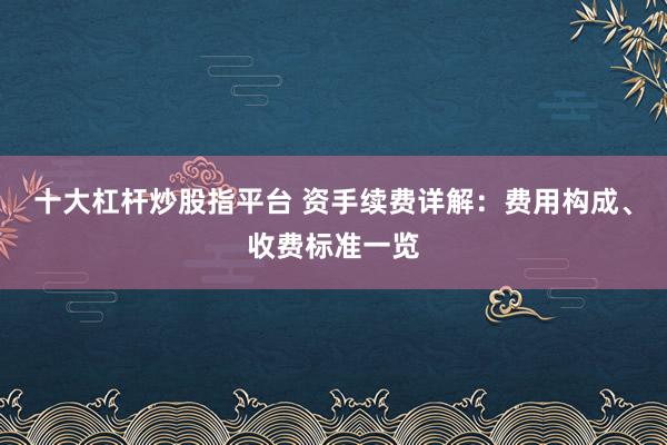十大杠杆炒股指平台 资手续费详解：费用构成、收费标准一览