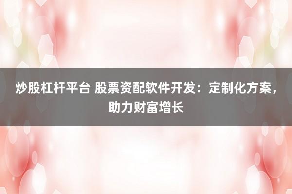 炒股杠杆平台 股票资配软件开发：定制化方案，助力财富增长