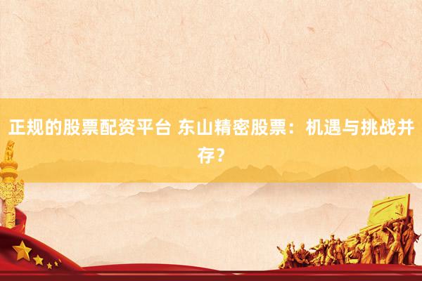 正规的股票配资平台 东山精密股票：机遇与挑战并存？
