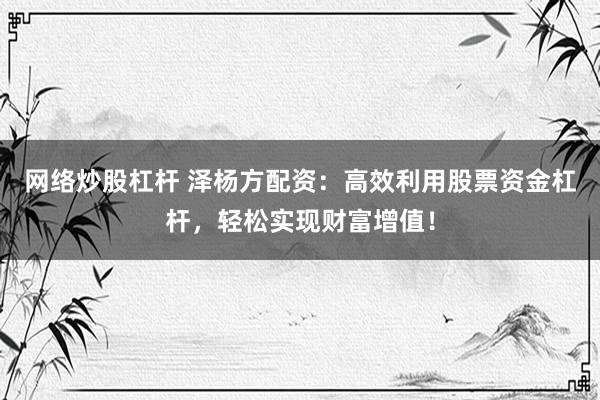网络炒股杠杆 泽杨方配资：高效利用股票资金杠杆，轻松实现财富增值！