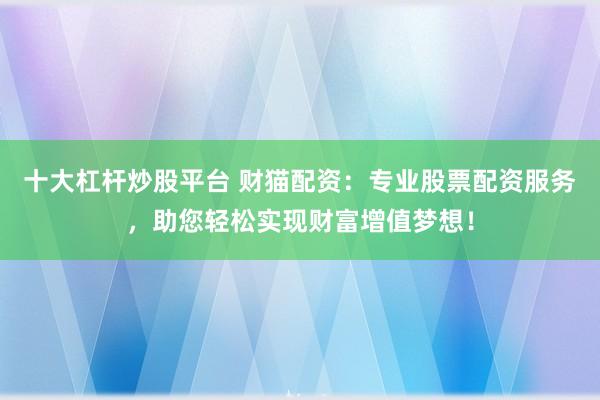 十大杠杆炒股平台 财猫配资：专业股票配资服务，助您轻松实现财富增值梦想！